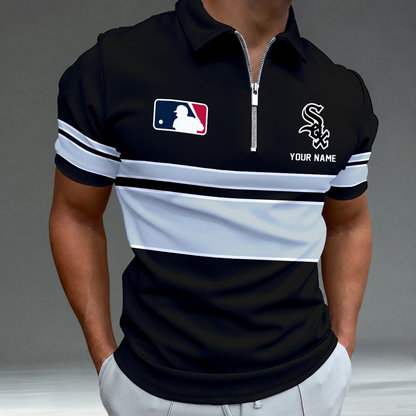 LIMITED EDITION - NEW CUSTOMIZED MLB26 CWS CHICAGO WHITE SOX ZIP POLO SHIRT