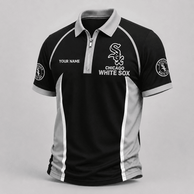[FLASH SALE] NEW CUSTOMIZED MLB26 CWS CHICAGO WHITE SOX ZIP POLO SHIRT