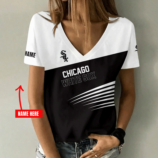[FLASH SALE] NEW CUSTOMIZED MLB26 CWS CHICAGO WHITE SOX V-NECK FEMALE SHIRT
