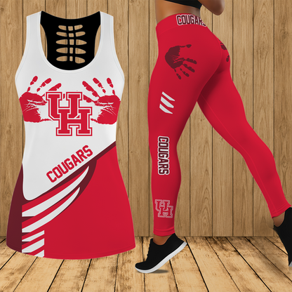 [FAN FAVORITE] NEW CUSTOMIZED NCAA MAM26 HOC HOUSTON COUGARS STRAPPY HOLLOW TANK TOP & LEGGINGS SET