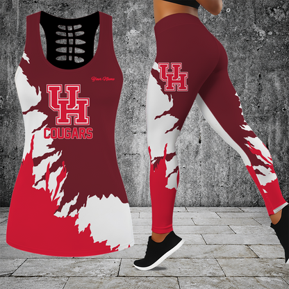 [FAN FAVORITE] NEW CUSTOMIZED NCAA MAM26 HOC HOUSTON COUGARS STRAPPY HOLLOW TANK TOP & LEGGINGS SET