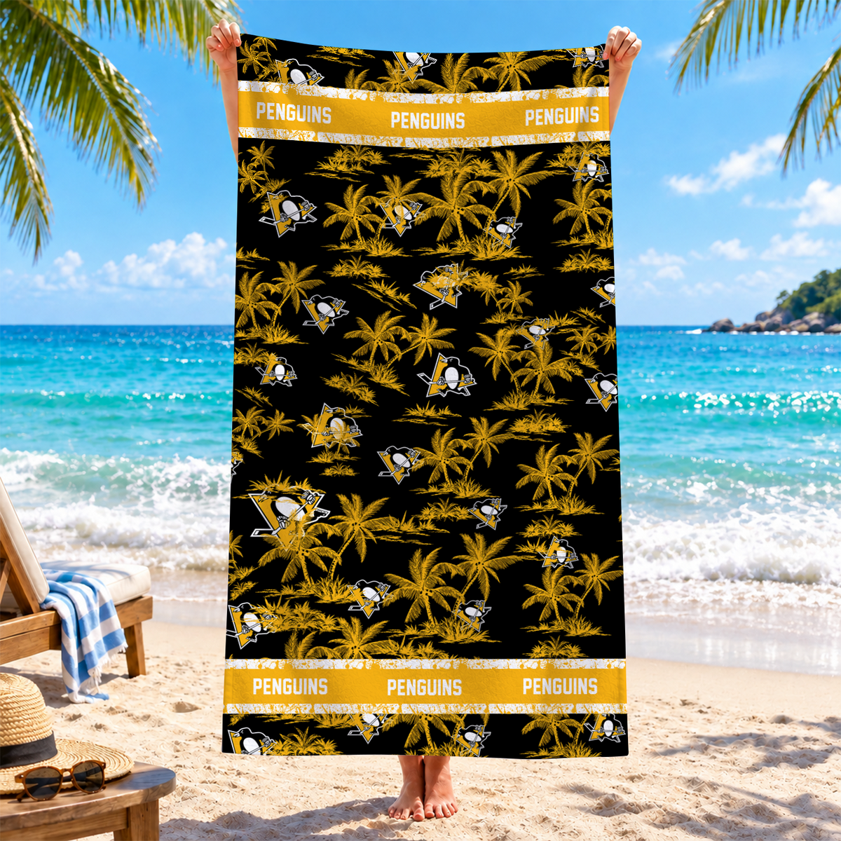 LIMITED  EDITION - NEW CUSTOMIZED NHL26 PBP PITTSBURGH PENGUINS BEACH TOWEL