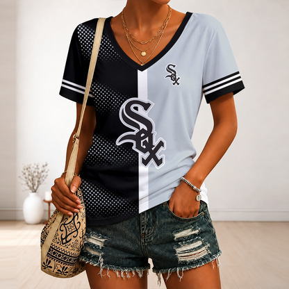 [FLASH SALE] NEW CUSTOMIZED MLB26 CWS CHICAGO WHITE SOX V-NECK FEMALE SHIRT