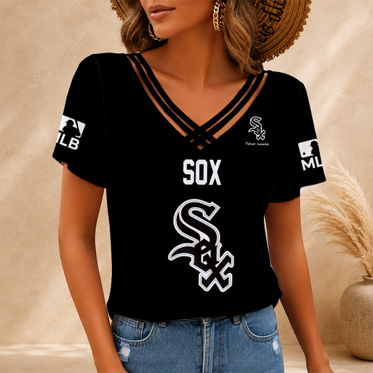 [FLASH SALE] NEW CUSTOMIZED MLB26 CWS CHICAGO WHITE SOX V-NECK SHIRT