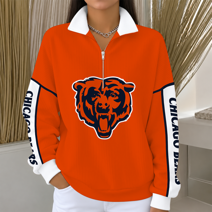 [SPECIAL OFFER] NEW CUSTOMIZED NFL26 CCB CHICAGO BEARS QUARTER ZIP RIBBED SWEATER