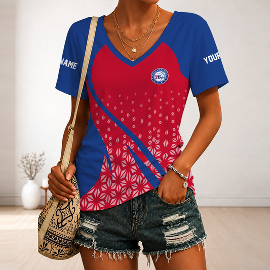 [HOT DEAL] NEW CUSTOMIZED NBA26 P76 PHILADELPHIA 76ERS V-NECK FEMALE SHIRT