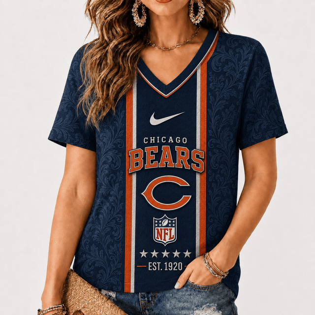 [SPECIAL OFFER] NEW CUSTOMIZED NFL26 CCB CHICAGO BEARS V-NECK FEMALE SHIRT