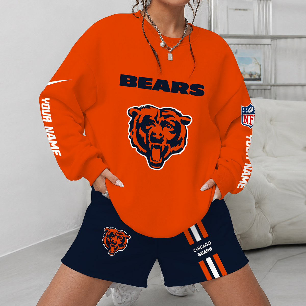[SPECIAL OFFER] NEW CUSTOMIZED NFL26 CCB CHICAGO BEARS UNISEX SWEATSHIRT & SHORTS SET