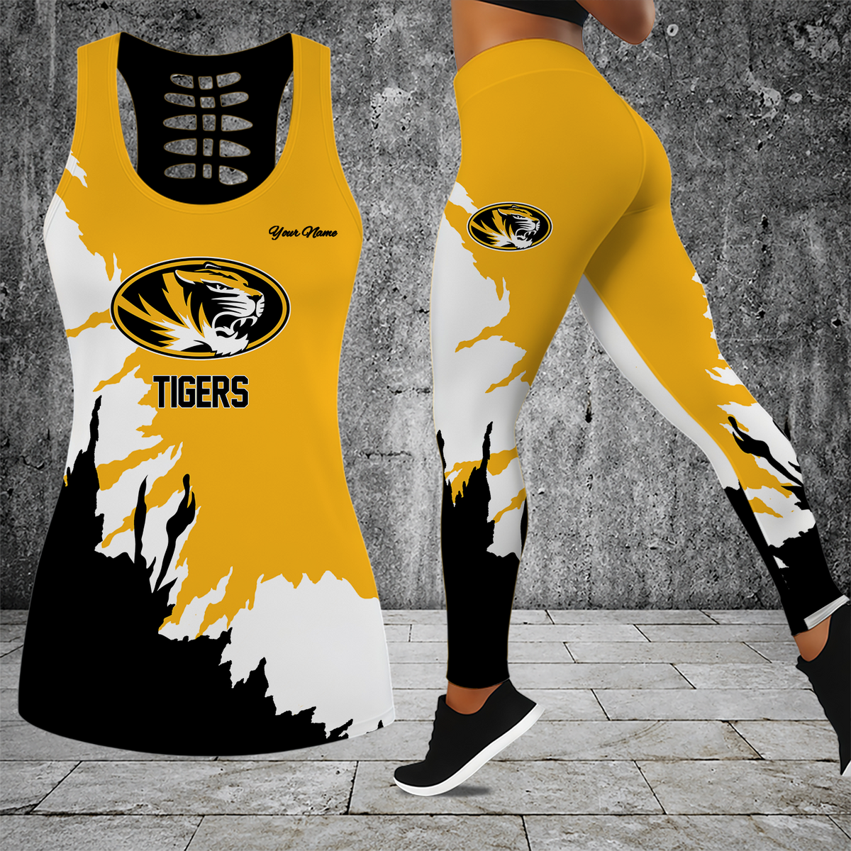 [FAN FAVORITE] NEW CUSTOMIZED NCAA FBS26 MST MISSOURI TIGERS HOLLOW TANK TOP & LEGGINGS SET