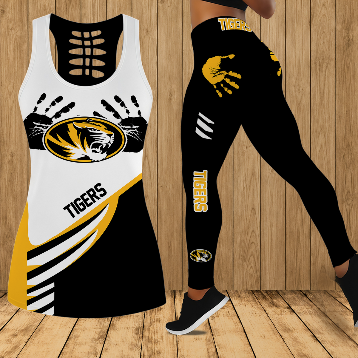 [FAN FAVORITE] NEW CUSTOMIZED NCAA FBS26 MST MISSOURI TIGERS HOLLOW TANK TOP & LEGGINGS SET