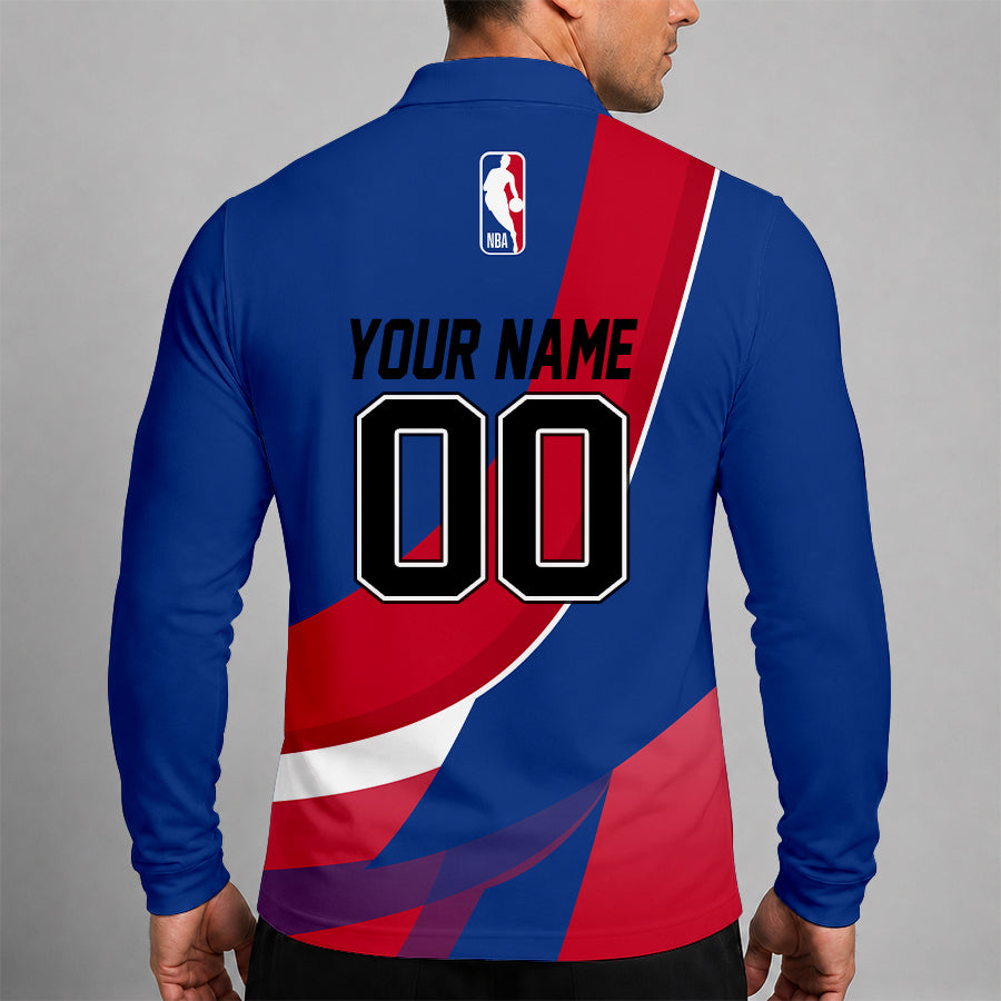 [HOT DEAL] NEW CUSTOMIZED NBA26 P76 PHILADELPHIA 76ERS MEN LONG SLEEVE POLO