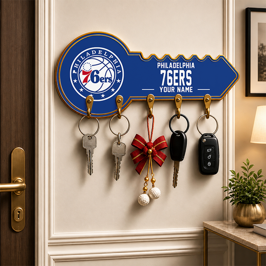 [HOT DEAL] NEW CUSTOMIZED NBA26 P76 PHILADELPHIA 76ERS WALL KEY HOLDER FOR HOME