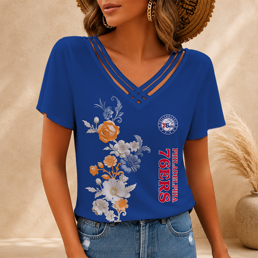 [HOT DEAL] NEW CUSTOMIZED NBA26 P76 PHILADELPHIA 76ERS V-NECK SHIRT