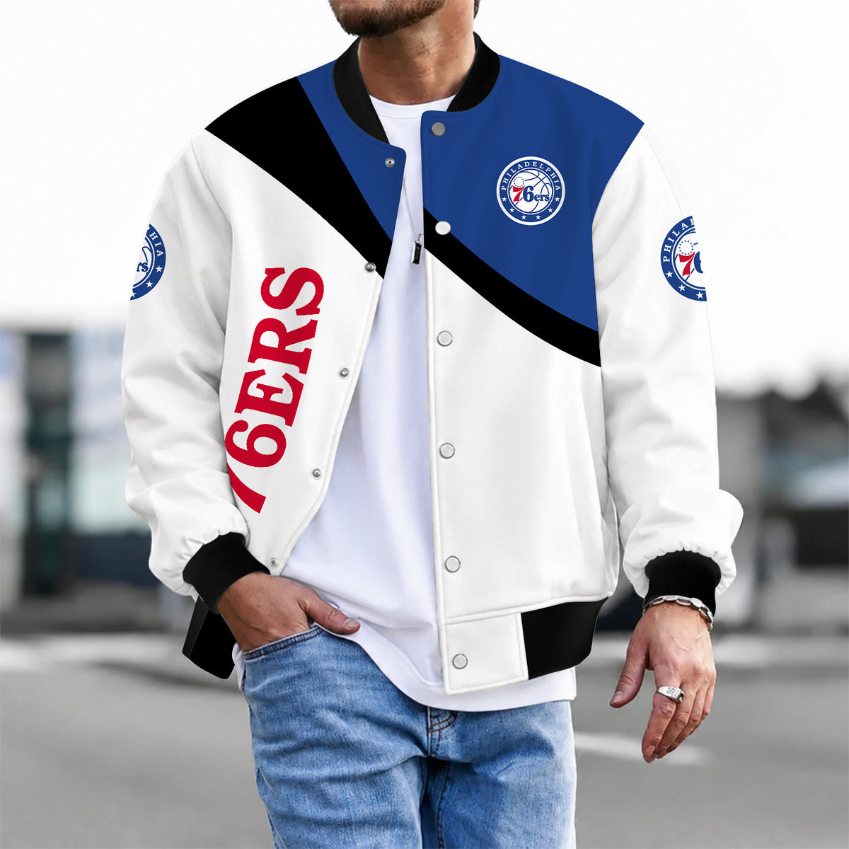[HOT DEAL] NEW CUSTOMIZED NBA26 P76 PHILADELPHIA 76ERS BASEBALL JACKET, SATIN VARSITY JACKET