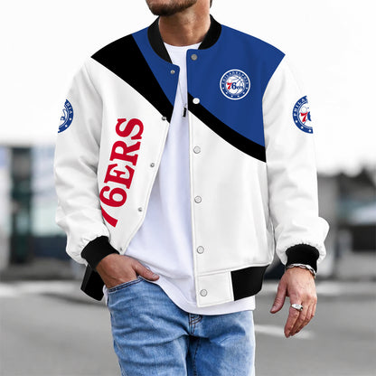 [HOT DEAL] NEW CUSTOMIZED NBA26 P76 PHILADELPHIA 76ERS BASEBALL JACKET, SATIN VARSITY JACKET