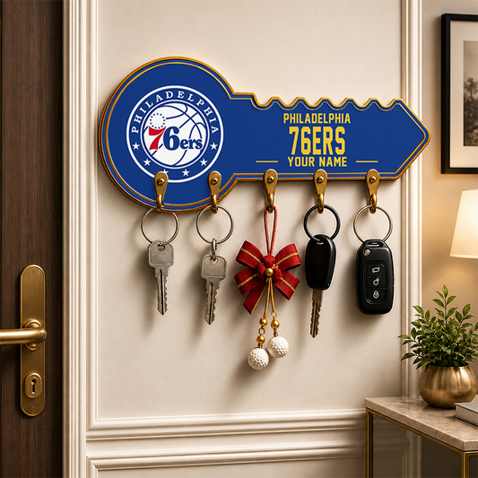 [HOT DEAL] NEW CUSTOMIZED NBA26 P76 PHILADELPHIA 76ERS WALL KEY HOLDER FOR HOME