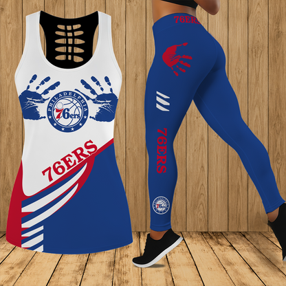 [HOT DEAL] NEW CUSTOMIZED NBA26 P76 PHILADELPHIA 76ERS HOLLOW TANK TOP & LEGGINGS SET