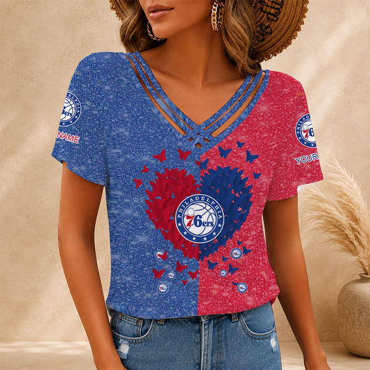 [HOT DEAL] NEW CUSTOMIZED NBA26 P76 PHILADELPHIA 76ERS V-NECK SHIRT