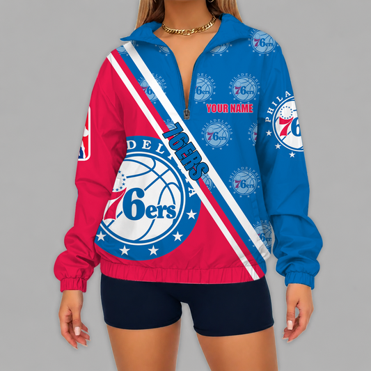 [HOT DEAL] NEW CUSTOMIZED NBA26 P76 PHILADELPHIA 76ERS V-NECK ZIPPER SWEATSHIRT JACKET