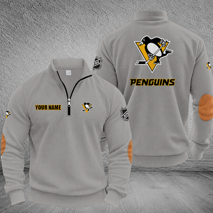 [SUPER SALE] NEW CUSTOMIZED NHL26 PBP PITTSBURGH PENGUINS MULTICOLOR STRIPED QUATER ZIP SWEATSHIRT