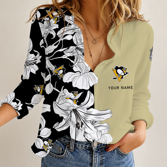 [SUPER SALE] NEW CUSTOMIZED NHL26 PBP PITTSBURGH PENGUINS WOMEN CASUAL SHIRT
