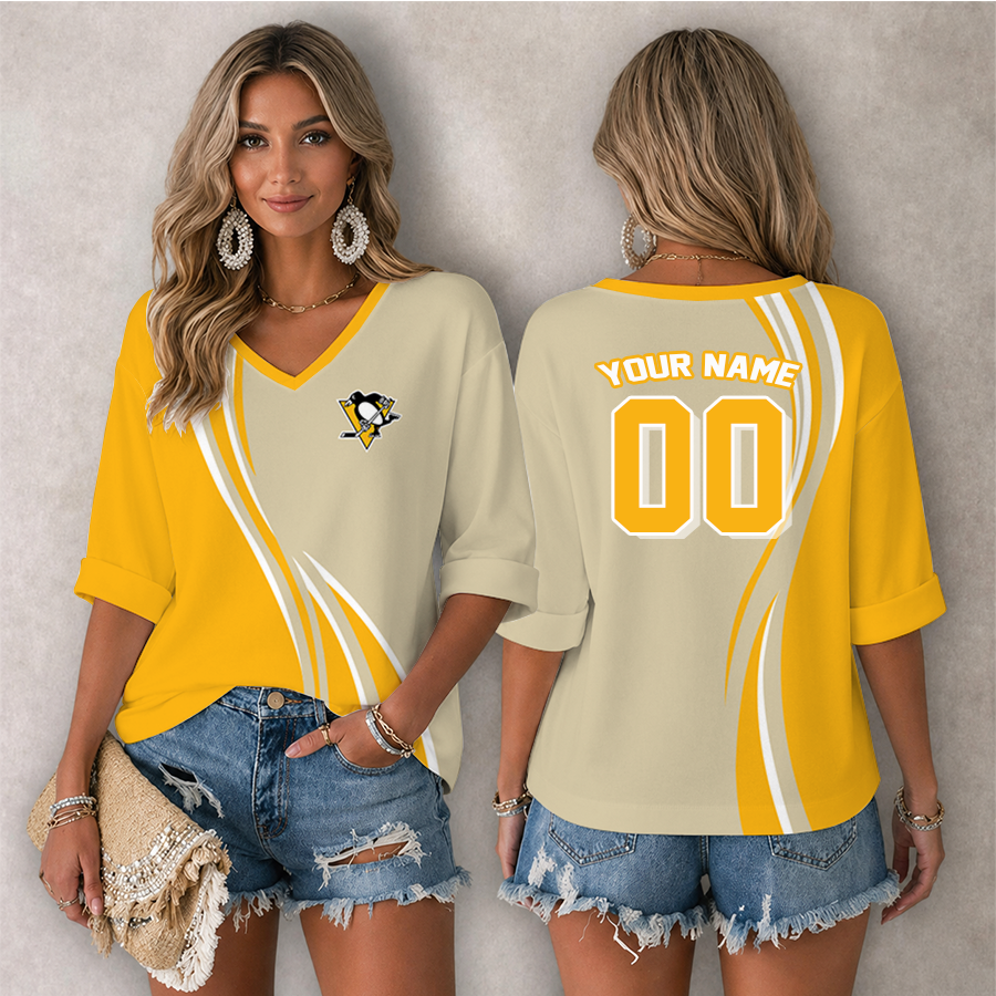 [SUPER SALE] NEW CUSTOMIZED NHL26 PBP PITTSBURGH PENGUINS WOMEN'S HEART V-NECK LONG SLEEVE SHIRT