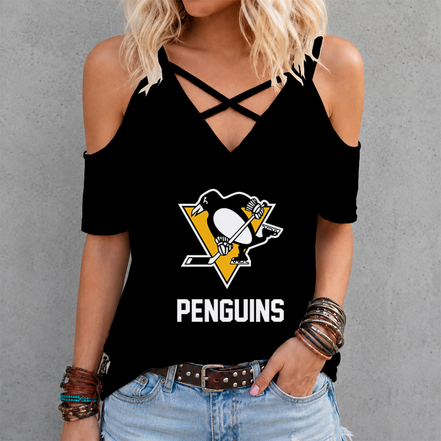 [SUPER SALE] NEW CUSTOMIZED NHL26 PBP PITTSBURGH PENGUINS CRISS CROSS V-NECK TOP