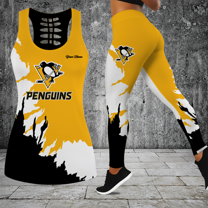 [SUPER SALE] NEW CUSTOMIZED NHL26 PBP PITTSBURGH PENGUINS HOLLOW TANK TOP & LEGGINGS SET