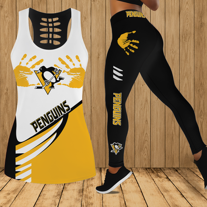[SUPER SALE] NEW CUSTOMIZED NHL26 PBP PITTSBURGH PENGUINS HOLLOW TANK TOP & LEGGINGS SET