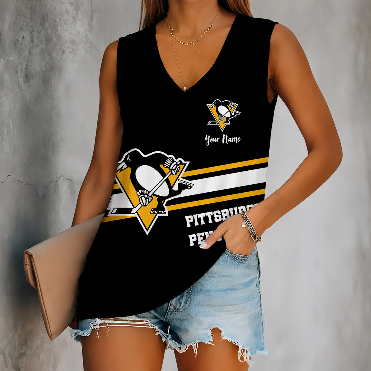 [SUPER SALE] NEW CUSTOMIZED NHL26 PBP PITTSBURGH PENGUINS WOMEN'S V-NECK TANK TOP