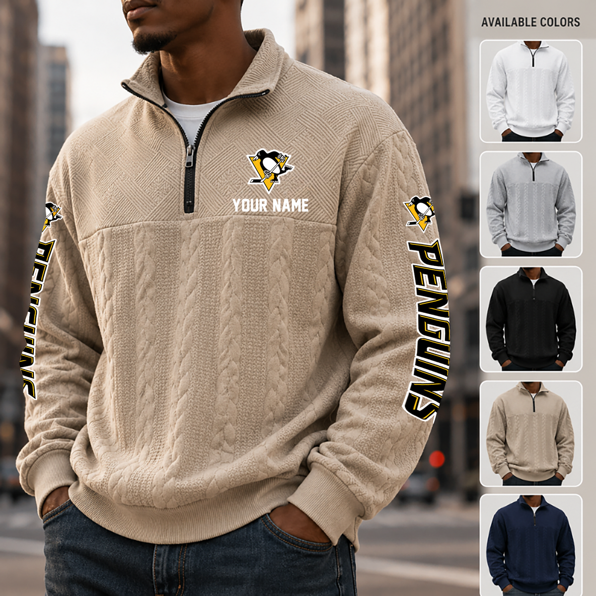 [SUPER SALE] NEW CUSTOMIZED NHL26 PBP PITTSBURGH PENGUINS MULTICOLOR QUARTER-ZIP SWEATSHIRT
