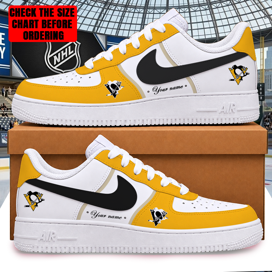 [SUPER SALE] NEW CUSTOMIZED NHL26 PBP PITTSBURGH PENGUINS AF1 SHOES