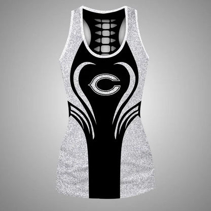 [SPECIAL OFFER] NEW CUSTOMIZED NFL26 CCB CHICAGO BEARS HOLLOW TANK TOP & LEGGINGS SET