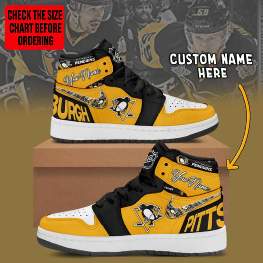 [SUPER SALE] NEW CUSTOMIZED NHL26 PBP PITTSBURGH PENGUINS AIR JORDAN SNEAKERS