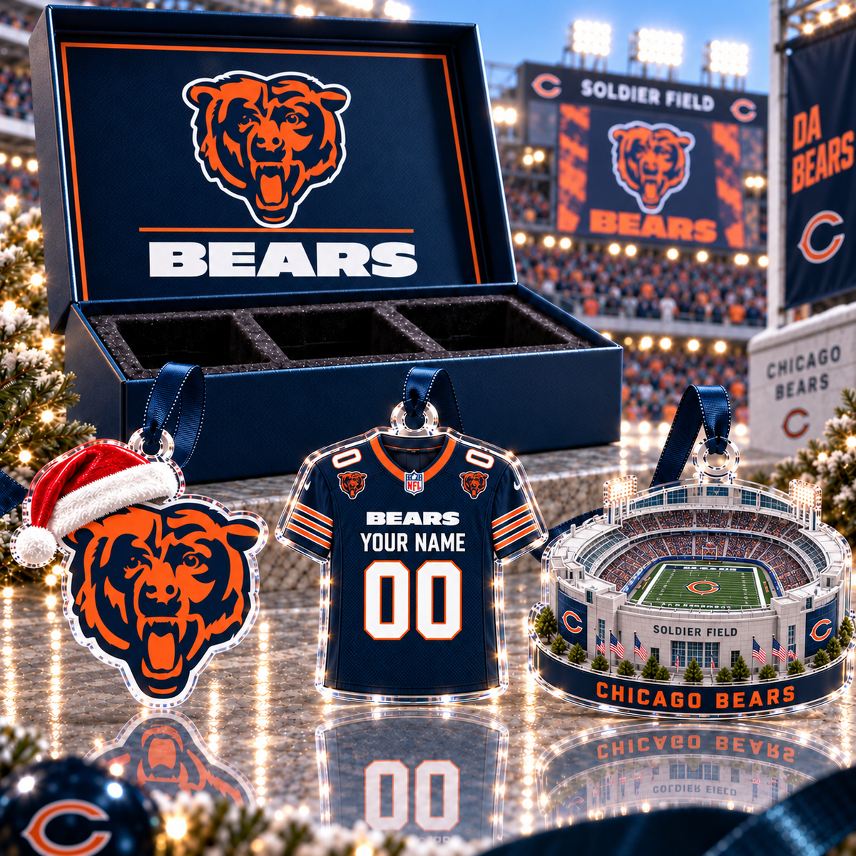 [FULL SET 3 ITEMS - NO BOX] NEW CUSTOMIZED NFL26 CCB CHICAGO BEARS CHRISTMAS ACRYLIC ORNAMENT