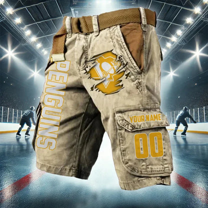 [SUPER SALE] NEW CUSTOMIZED NHL26 PBP PITTSBURGH PENGUINS CARGO SHORTS