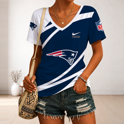 [SPECIAL OFFER] NEW CUSTOMIZED NFL27 NEP NEW ENGLAND PATRIOTS V-NECK FEMALE SHIRT