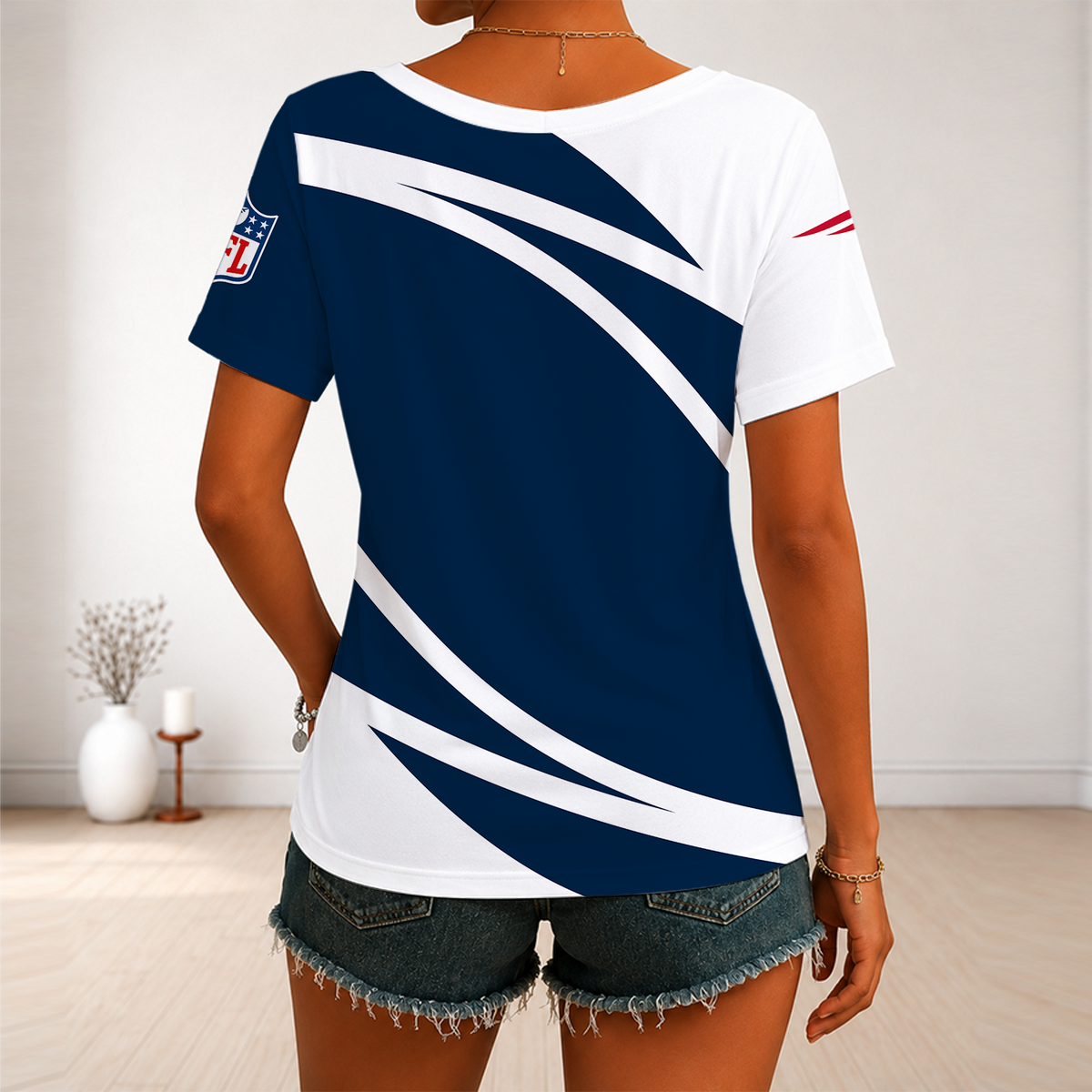 [SPECIAL OFFER] NEW CUSTOMIZED NFL27 NEP NEW ENGLAND PATRIOTS V-NECK FEMALE SHIRT