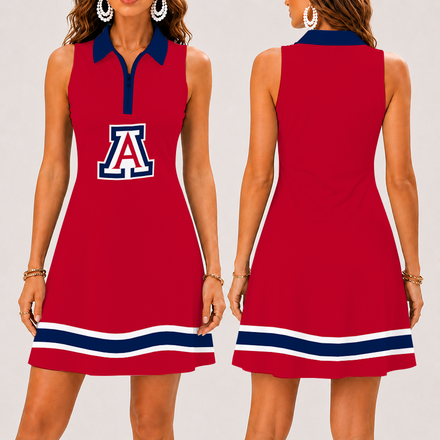 [FAN FAVORITE] NEW CUSTOMIZED NCAA FBS27 ARW ARIZONA WILDCATS WOMEN'S ZIP SLEEVELESS POLO DRESS