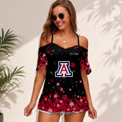 [FAN FAVORITE] NEW CUSTOMIZED NCAA FBS27 ARW ARIZONA WILDCATS WOMEN'S STRAPPY OFF-SHOULDER TOP