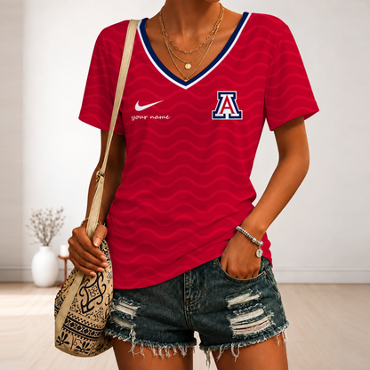 [FAN FAVORITE] NEW CUSTOMIZED NCAA FBS27 ARW ARIZONA WILDCATS V-NECK FEMALE SHIRT