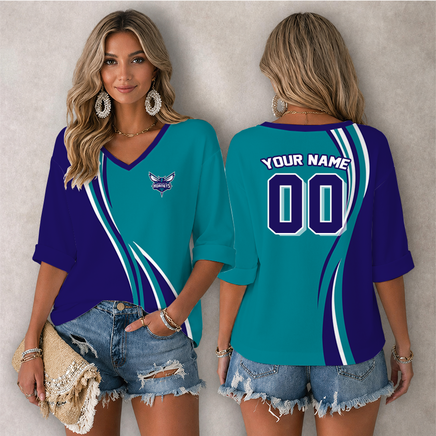 [HOT DEAL] NEW CUSTOMIZED NBA27 CHO CHARLOTTE HORNETS WOMEN'S HEART V-NECK LONG SLEEVE SHIRT