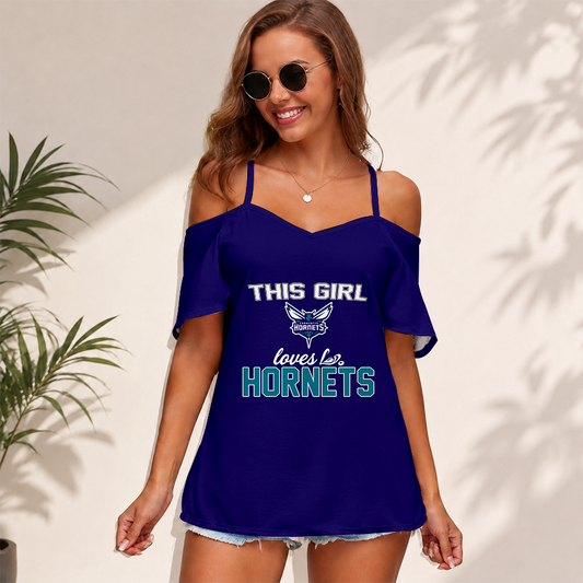 [HOT DEAL] NEW CUSTOMIZED NBA27 CHO CHARLOTTE HORNETS WOMEN'S STRAPPY OFF-SHOULDER TOP