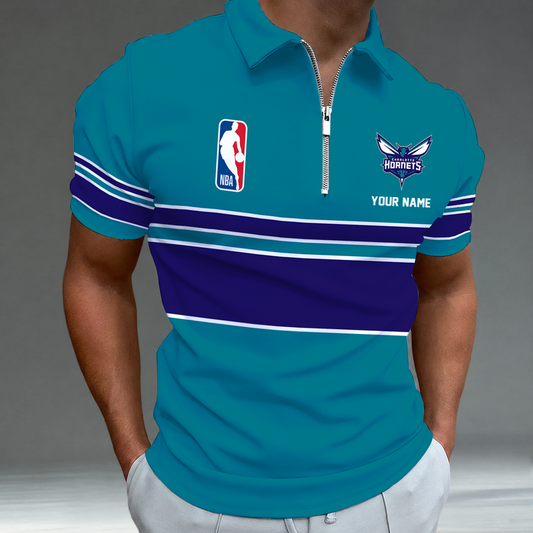 [HOT DEAL] NEW CUSTOMIZED NBA27 CHO CHARLOTTE HORNETS ZIP POLO SHIRT