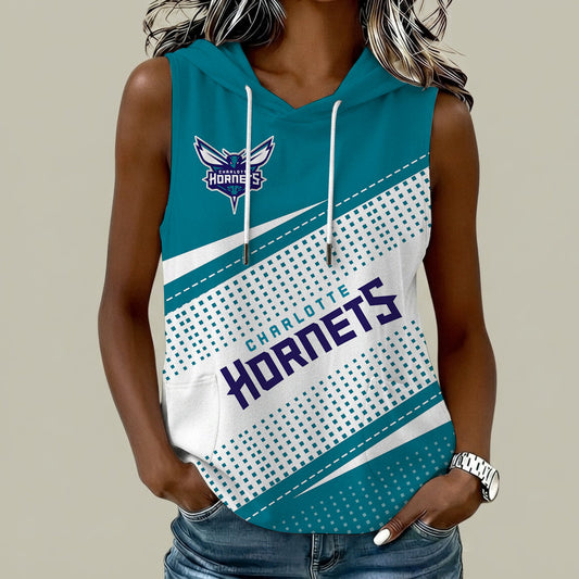 [HOT DEAL] NEW CUSTOMIZED NBA27 CHO CHARLOTTE HORNETS  WOMEN'S SLEEVELESS HOODED POCKET TANK TOP