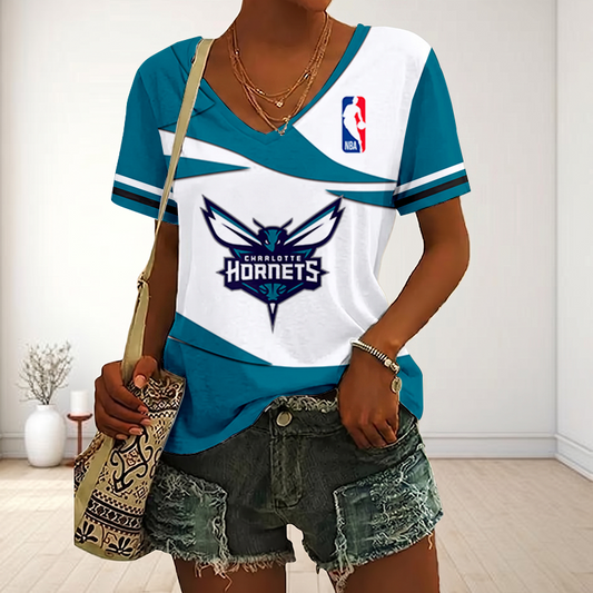[HOT DEAL] NEW CUSTOMIZED NBA27 CHO CHARLOTTE HORNETS V-NECK FEMALE SHIRT