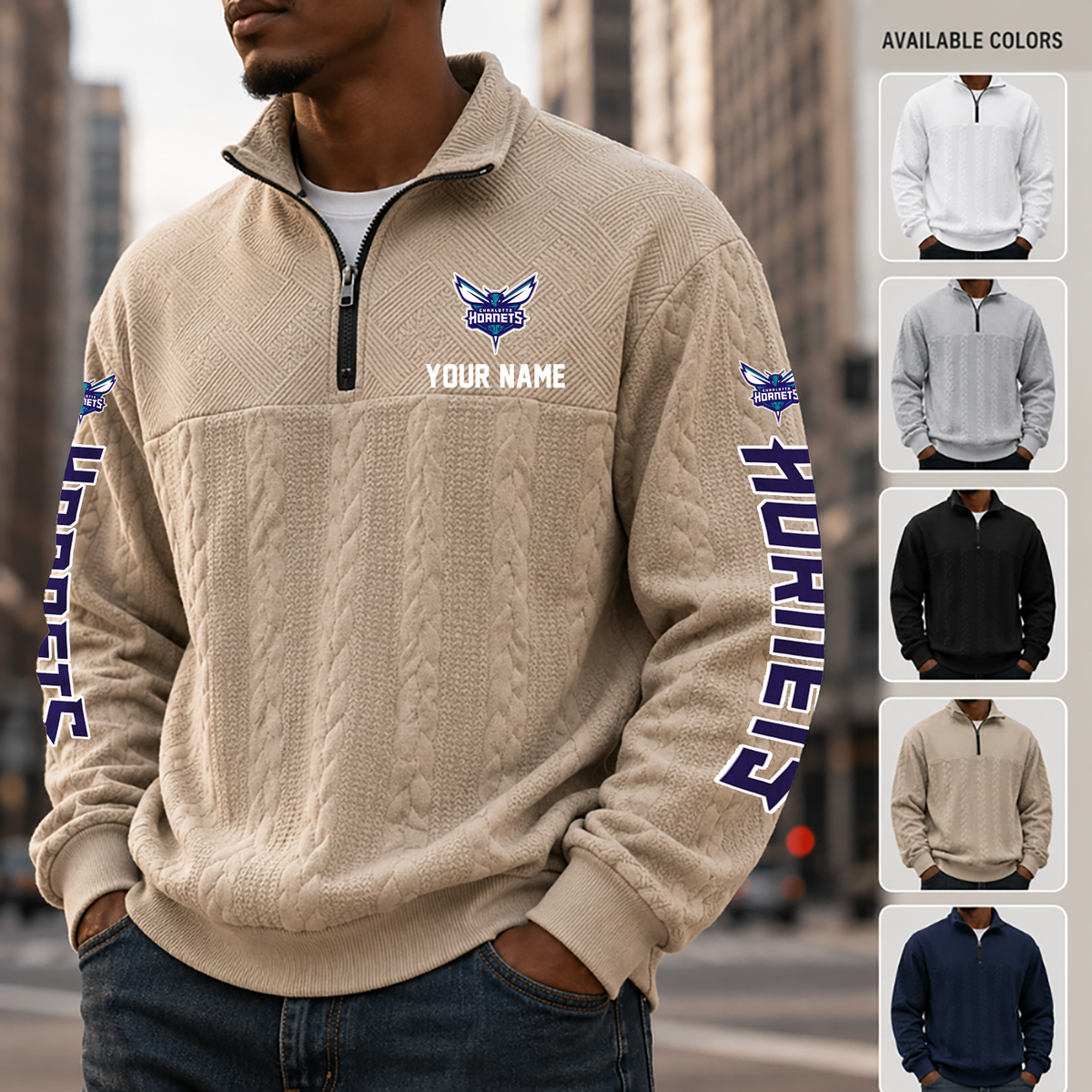 [HOT DEAL] NEW CUSTOMIZED NBA27 CHO CHARLOTTE HORNETS MULTICOLOR QUARTER-ZIP SWEATSHIRT