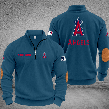 [FLASH SALE] NEW CUSTOMIZED MLB27 LAA LOS ANGELES ANGELS MULTICOLOR STRIPED QUATER ZIP SWEATSHIRT