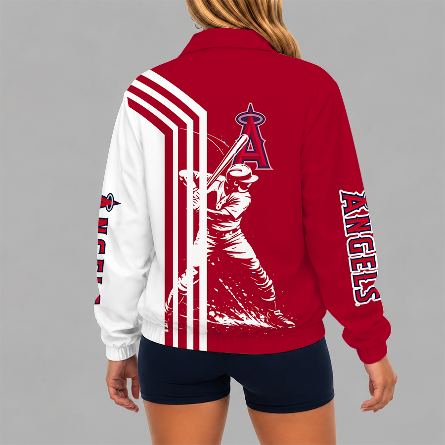 LIMITED EDITION - NEW CUSTOMIZED MLB27 LAA LOS ANGELES ANGELS V-NECK ZIPPER SWEATSHIRT JACKET