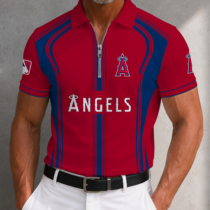 [FLASH SALE] NEW CUSTOMIZED MLB27 LAA LOS ANGELES ANGELS ZIP POLO SHIRT